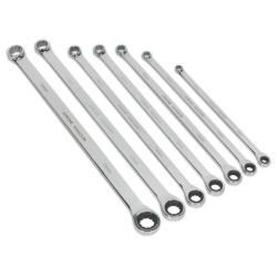 Double Ring Ratchet/Fixed Spanner Set 7pc Extra-Long Metric